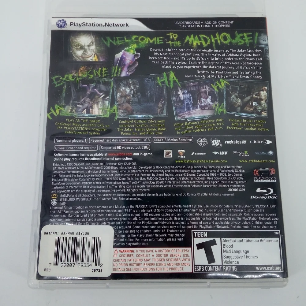 PS3 Batman Arkham Asylum Video Game Rocksteady Studios 2009 Playstation 3